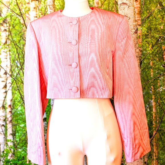 Marc Perry - Paris Jackets & Blazers - Vintage 1980s Parisian Designer Pastel Pink Moire / Watered Silk Cropped Bolero